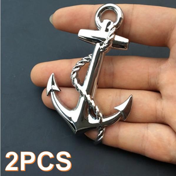 1 STUKS Metalen Persoonlijkheid Auto Stickers Boot Anker Haken Marine Embleem Grille Kruis Badge Piratenschip Auto Carrosserie Sticker