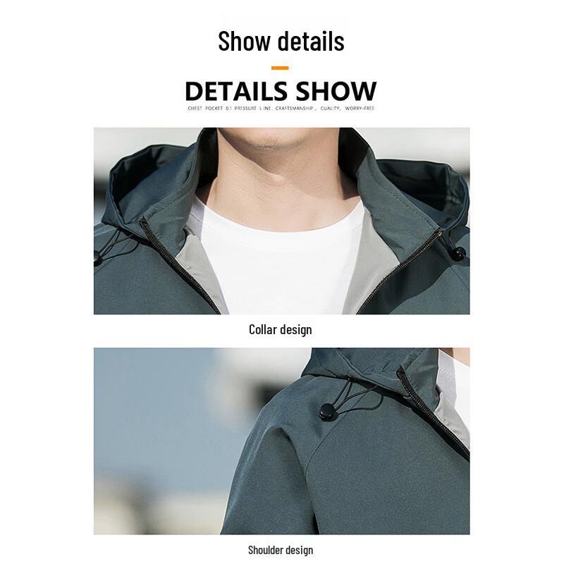 PLAYBOY Men's Spring Autumn Casual Slim-Fit Hooded Windbreaker Jacket