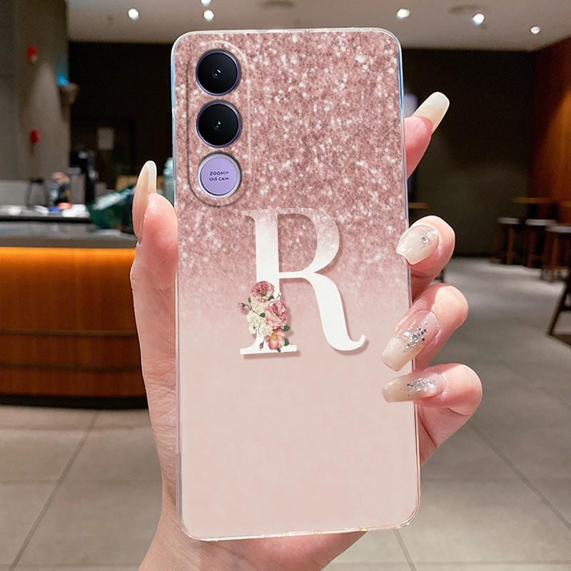 Anti-scratch Phone Case For Vivo V70 FE Jelly Clear TPU Soft Casing Lucky Letter Pink Shiny Starry Sky Pattern Couple Shell