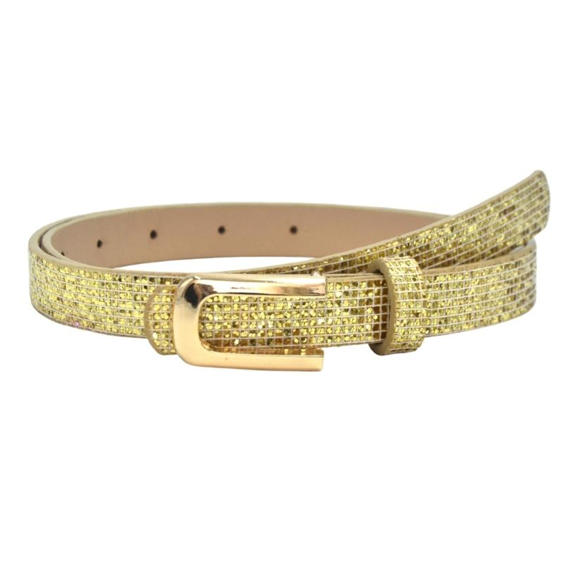 Slim Sequined Waist Belt for Dresses PU Leather Pin Buckles Waistband for Jeans Pants Women Girl Daily Outfit Waist Strap