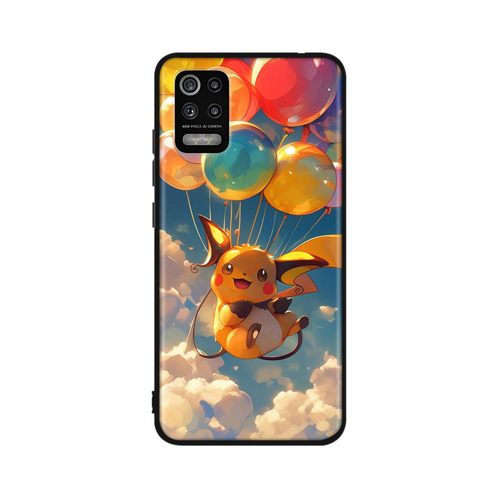 CT56 Pikachu Hülle für iPhone 16 15 Plus 14 13 12 11 Pro 8 7 6S 6 SE 5S X XR XS Max Realme C30 C33 C31 9I Huawei P30 Schwarze Sofe-Hülle