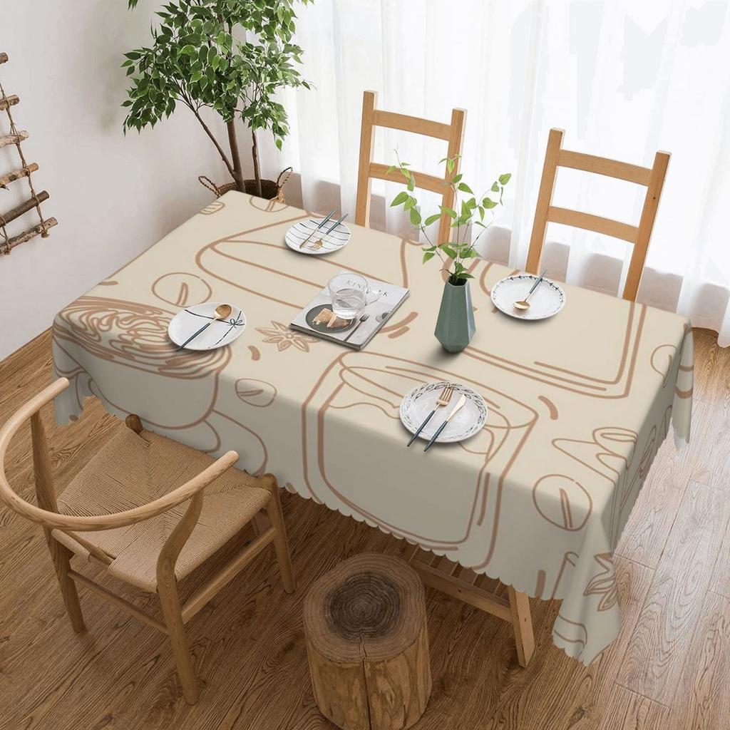 Coffee Drink Abstract Geometric Pattern Custom Rectangular Tablecloth Waterproof Table Cover for Dining Events Table Cloth