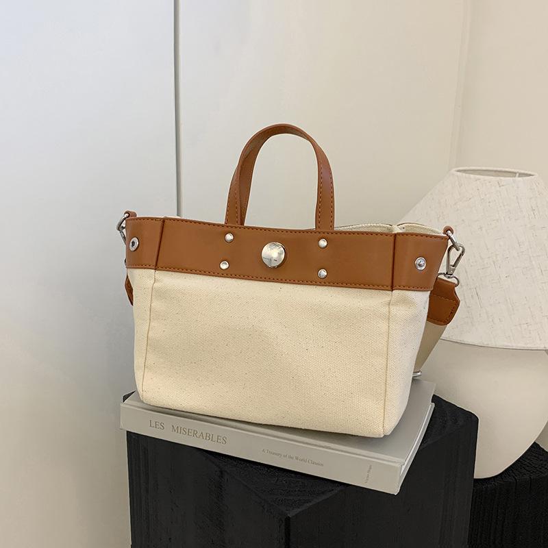Simple and Versatile Commuter Shoulder Women's Bag New Large-capacity Canvas Bag Portable Contrasting Messenger Bag