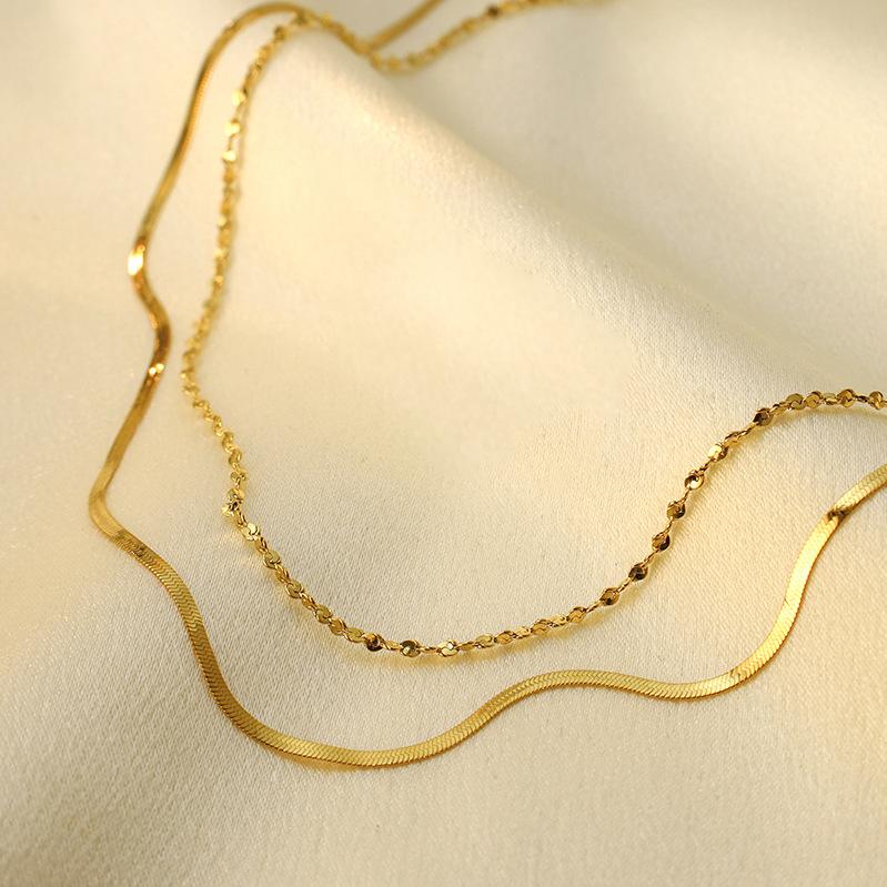 316 Stainless Steel Double Layer Necklace Vacuum Plated Non-Fading Double Layer Chain Necklace Titanium Steel Necklace