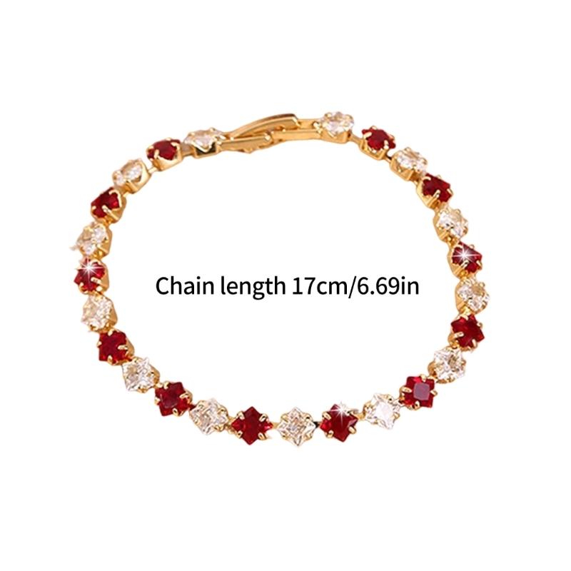 Geometric Pattern Cubic Zirconia Tennis Bracelet Gold Plated Copper Chain Wristband Wrist Accessory For Women Men