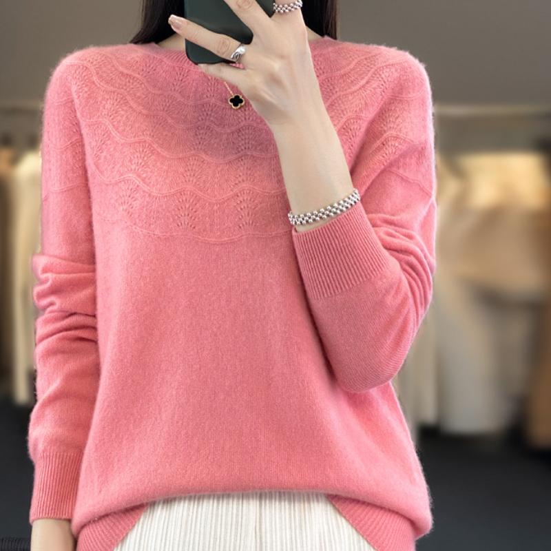 Round-neck Wool Sweater for Women In Autumn and Winter Comfortable Fit Versatile Sweater Soft and Glutinous Skin-friendly Cashmere Base Top