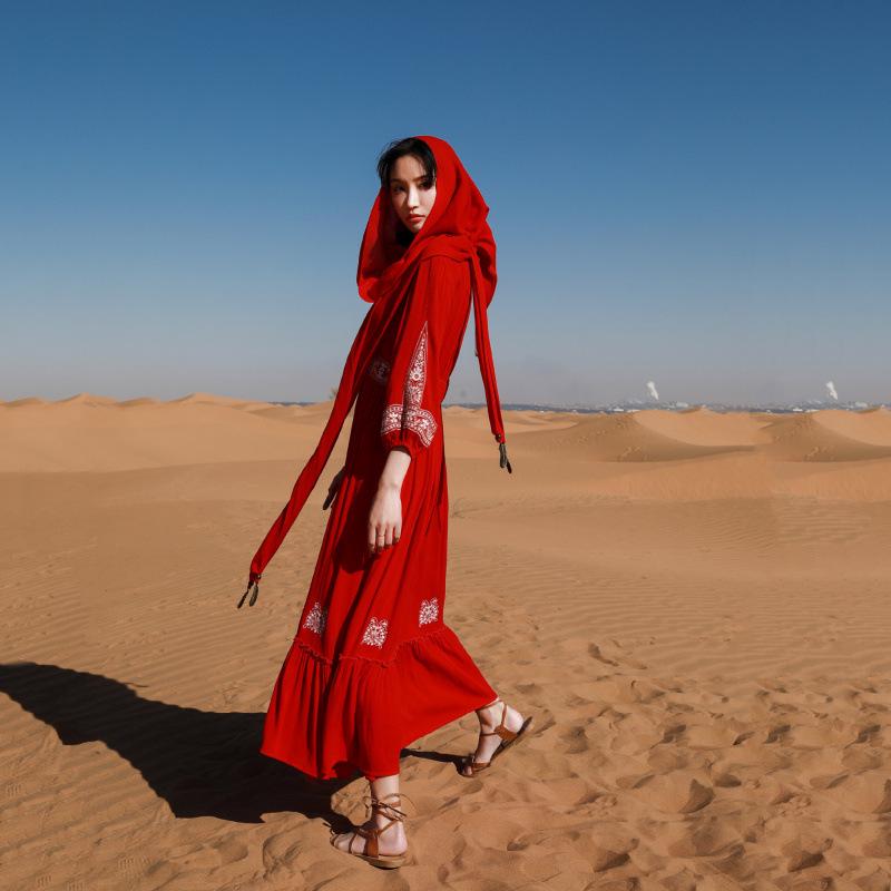 Yunnan Sanya Fairy Beach Red Dress - Women's Long Slimming Desert Travel Outfit