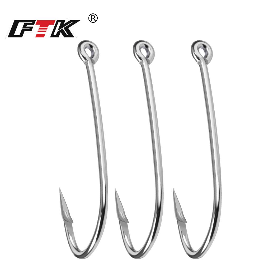 FTK High Carbon Steel Fishing Hooks 30-100Pcs Fishing Hooks Strong Sharp Needle Point Barbs Ringed Eye Fishing Octopus Hooks
