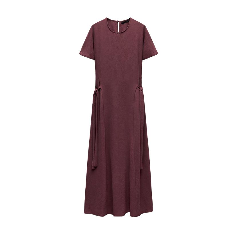 Spring New Women's Clothing French Style Short Sleeve round-Neck Long Casual Midi Skirt Dress 0264670