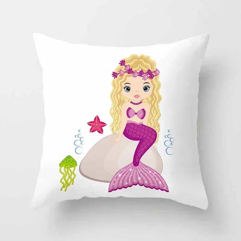 Cartoon Mermaid Decorative Cushions Pillowcase Polyester Cushion Cover Throw Pillow 45*45 Sofa Decoration Pillowcover