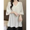 Mid-length Style V-neck T-shirt Loose Casual and Versatile Short-sleeved Top