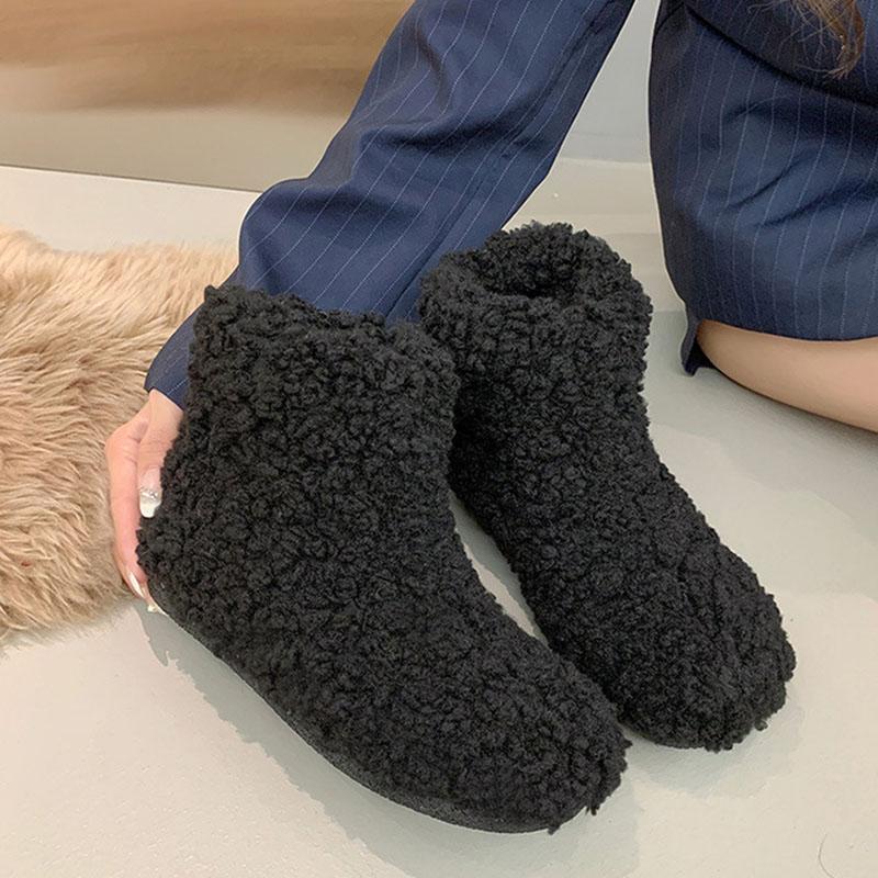 Fashion Winter New Furry Snow Boots Female Plush Padded Thickened Warm Cotton Shoes Casual Home Flat Bottom Comfortable Short Fur Botas