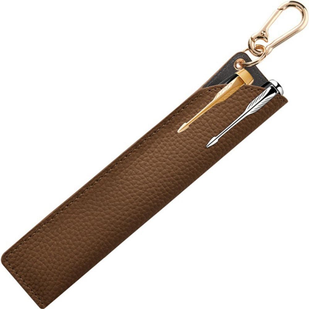 INS Waterproof PU Pen Pouch with Hook Portable Pencil Case Lychee Grain Pen Holder Students Gift