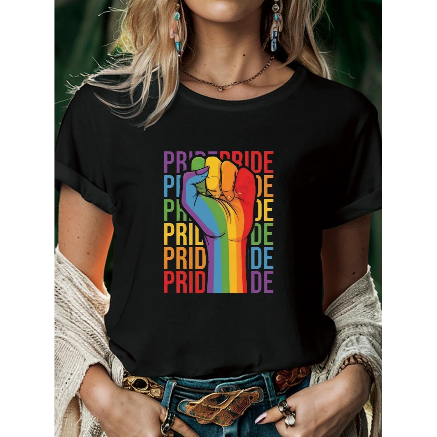 

Pride Rainbow Fist Women T Shirt Summer Fashion Short Sleeved T-shirt Printed O-neck Casual T-shirt Women s Clothing S чёрный
