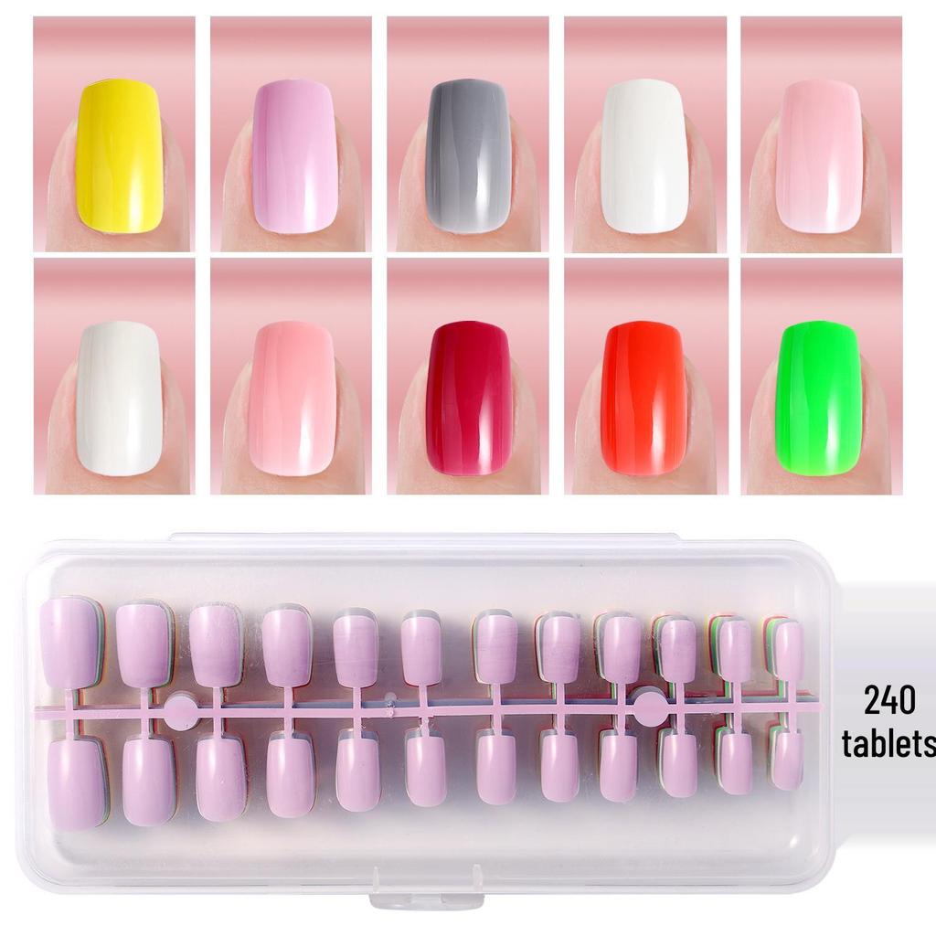 Colored Glitter Nail Art Tips - 240-Piece Set with Various Styles and Multiple Colors, Boxed Fake Fingernail Stickers
