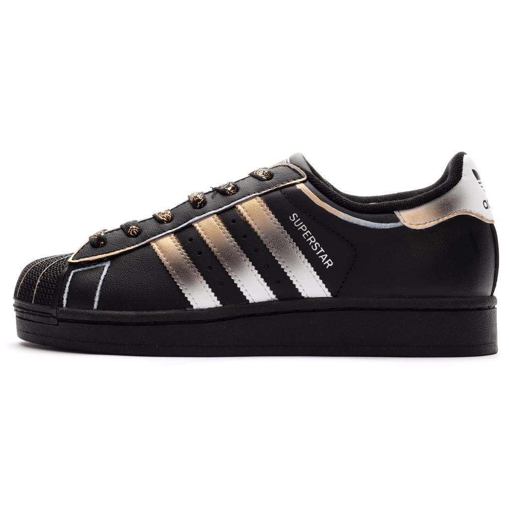Adidas Originals SUPERSTAR Wear resistant And Lightweight Low top Skateboard Shoes Unisex Black Gold EG4959(Team1326-SBOX)