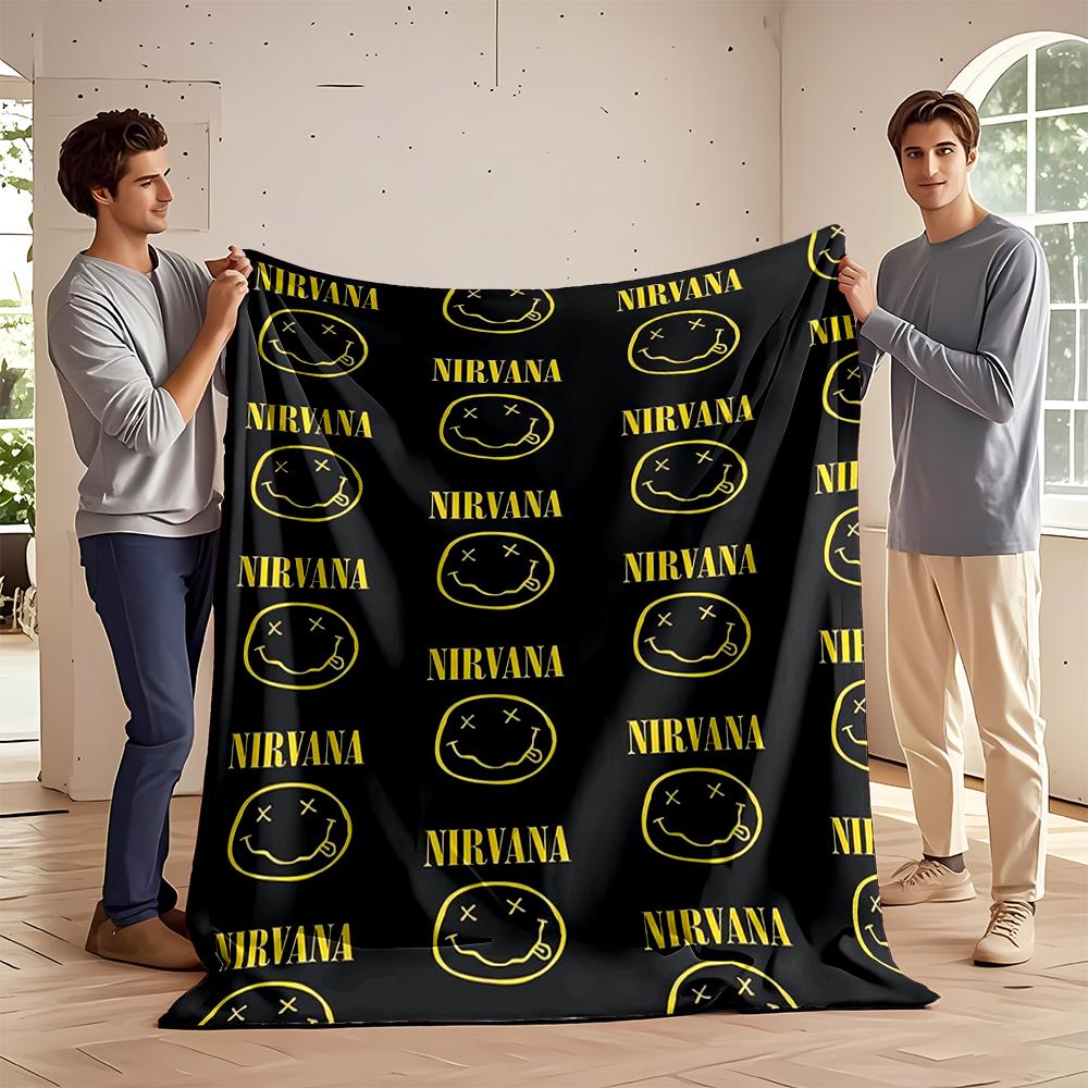 Nirvana Iconic Logo Pattern Flannel Blanket for bedroom, living room, sofa, and nap sofas.