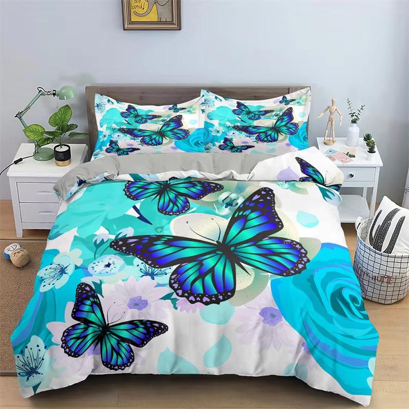 Tropical Leaves Duvet Cover Bohemia Butterfly Bedding Set Microfiber Palm Leaf Floral Comforter Cover King Full For Boys Girls