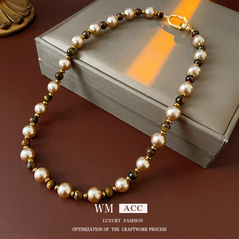 Pearl Beaded Clasp Necklace - Retro French Style for Autumn/Winter