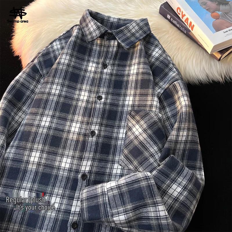 SWAMP AREA Men's Retro Plaid Long Sleeve Shirt Jacket