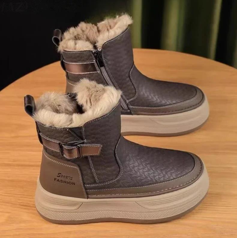 Platform Women Fur Snow Ankle Boots Flats Leather Short Plush Cotton Shoes Trend Fashion Sneakers Warm Cozy Mujer Goth Botas