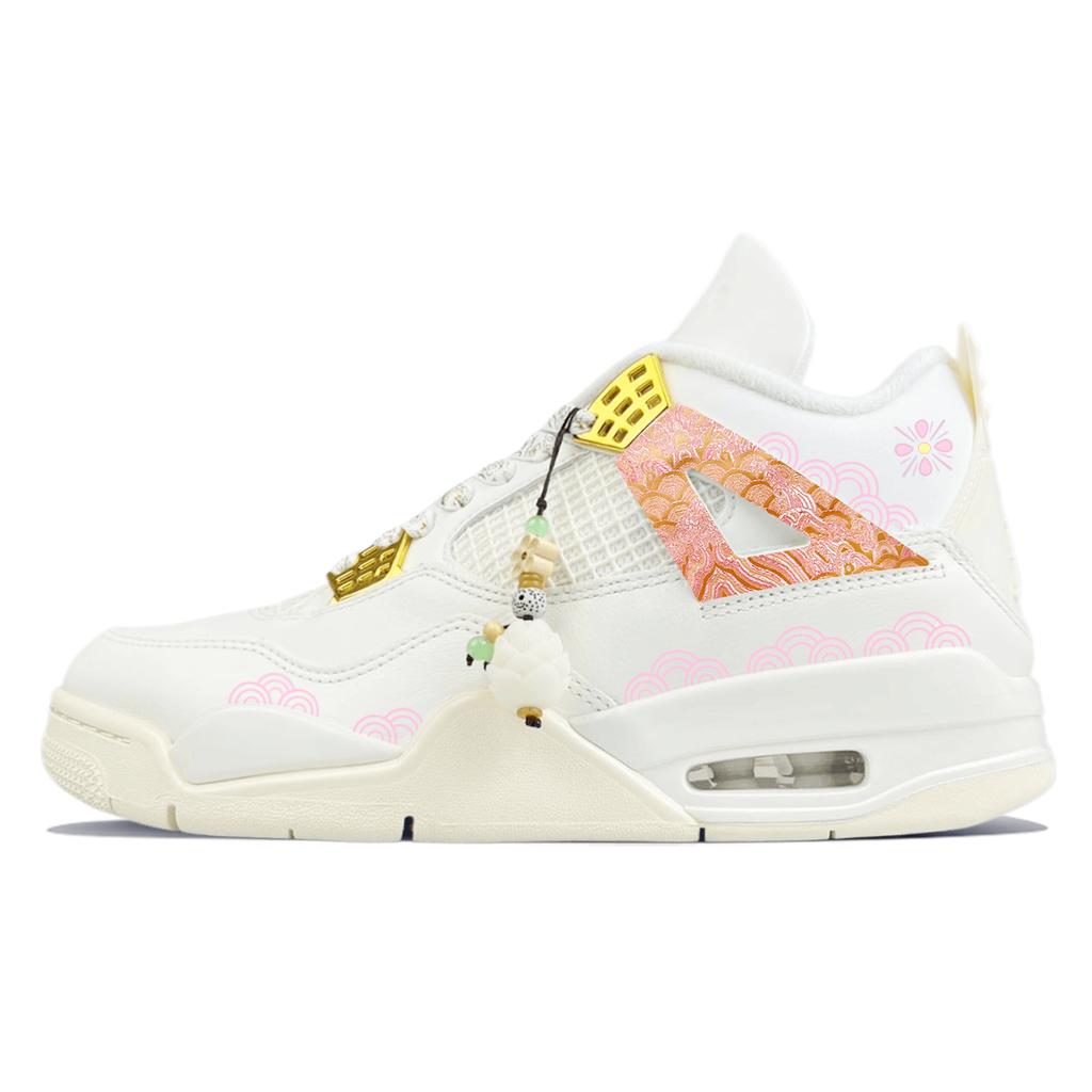 Jordan Air Jordan 4 Abrasion Resistant Mid Top Vintage Basketball Shoes Women's White Pink AQ9129-170(Team401-)