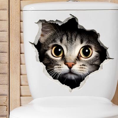 Cartoon Katze hinter dem Vorhang Toilettenaufkleber, 3D durchbrechende Wandaufkleber für Schlafzimmer Wohnzimmer Heimdeko, Abnehmbar