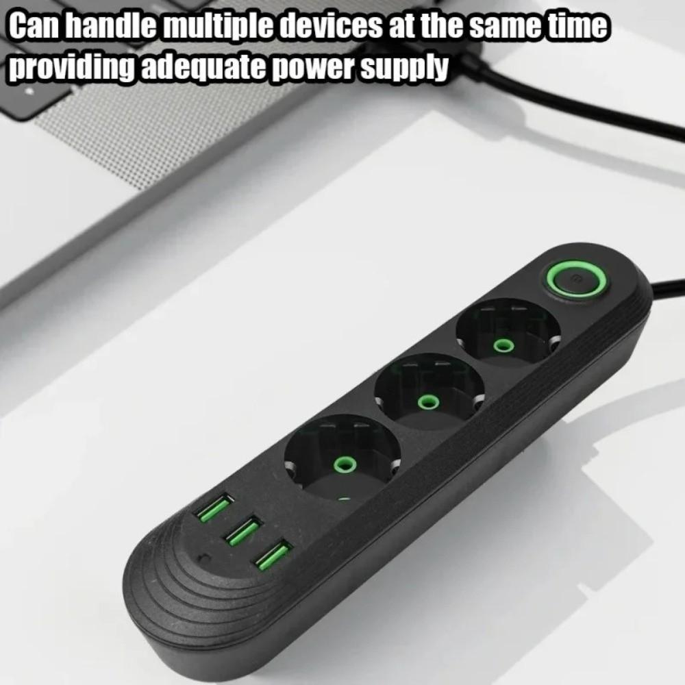 2m Extension Cord EU Plug Socket 3 USB Ports AC Outlet Multiprise Power Strip Office Power Supply