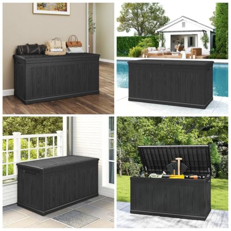 Deck Box Extra Large, Outdoor Storage Box Lockable, Patio Storage Box Waterproof and UV Resistant, 440lbs Load Capacity for Gar