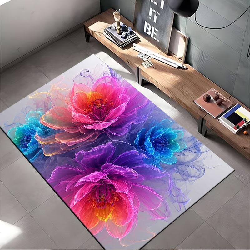 Vivid Neon Flower Pattern Carpet Suitable As a Non-slip Mat for the Living Room or Bedroom Sofa