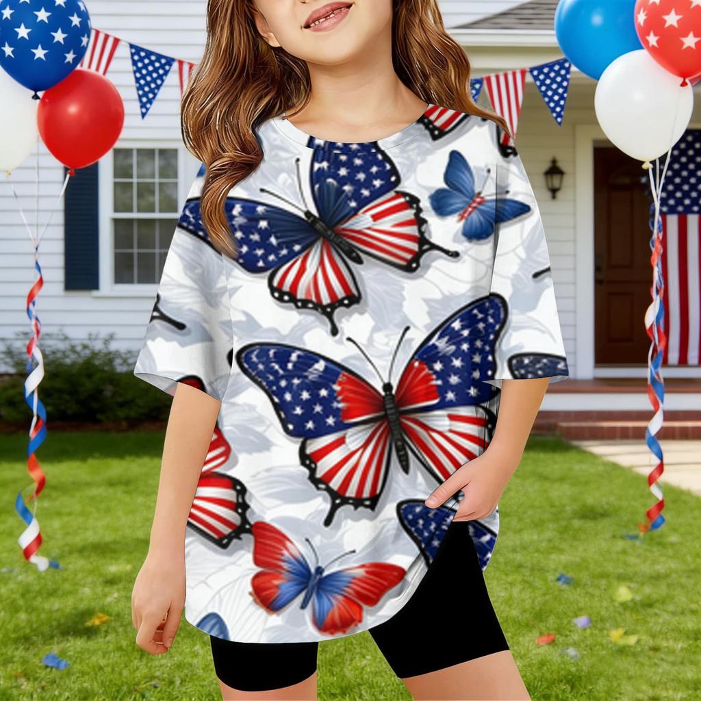 Kids Independence Day Print Round Neck Short Sleeve Casual T-shirt