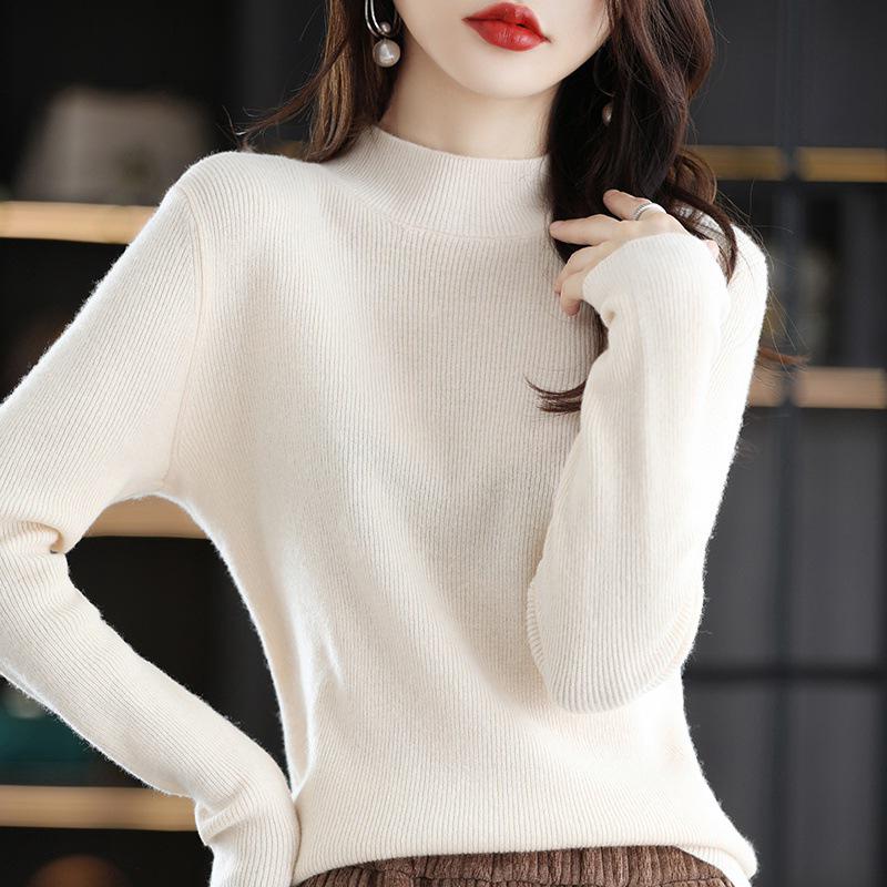 2023 Women's High Neck Pure Wool Knit Sweater - Autumn/Winter Base Layer