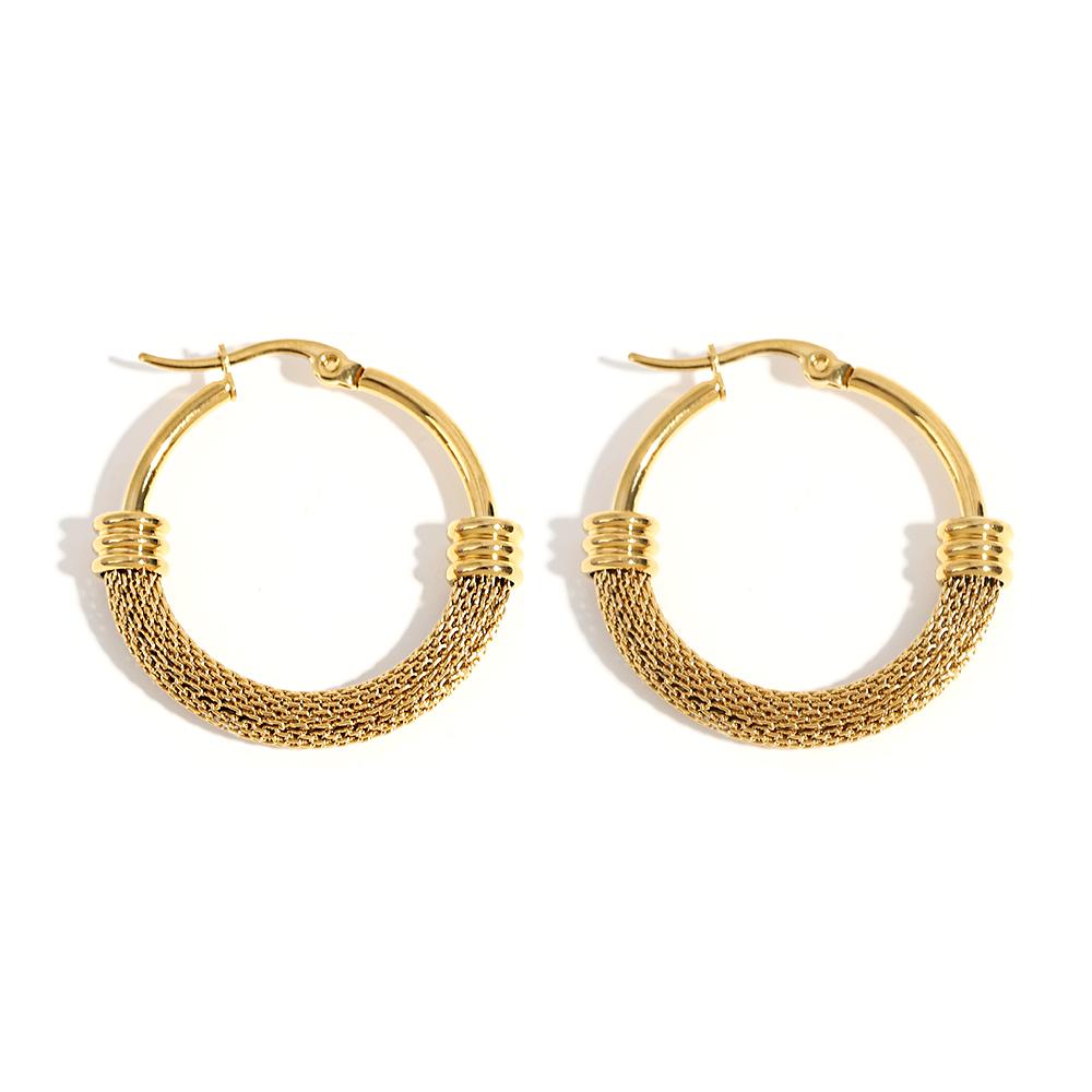 

Trendy Stainless Steel Textured Metal Round Hoop Earrings for Women Gold Color Geometric Circle Earrings Waterproof Jewelry
