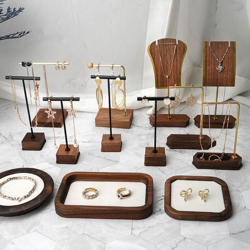 Jewelry Display T-Shape Bar Earrings Show Stand Shelf Wood Rings Holder Rack Jewelry Organizer for Home Decoration