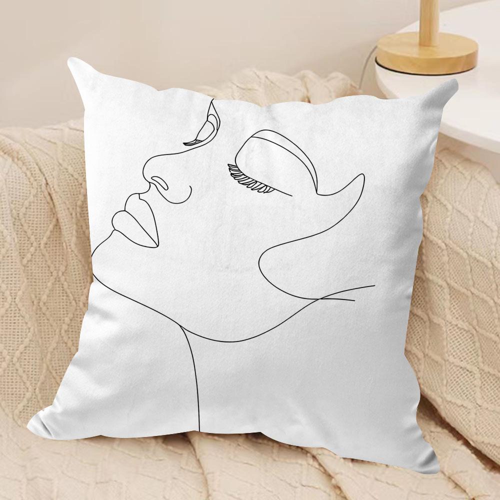 Line Woman Cushion Cover Soft Plush Throw Pillow Cushion CoverDoubleSided Printed Decorative Case for Sofa Decor