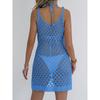 Women Summer Vest Dresses Hand Hook Flower Stiching Knitted Hollow Out Beach Bikini Cover Ups Halter Dress