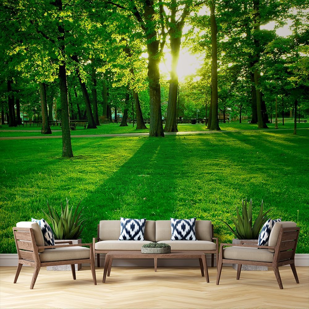 Green Sunshine Forest Wallpaper Mural Sunny Green Forest 3d Wall Mural Modern Home Decor Wallpaper For Living Room Bedroom