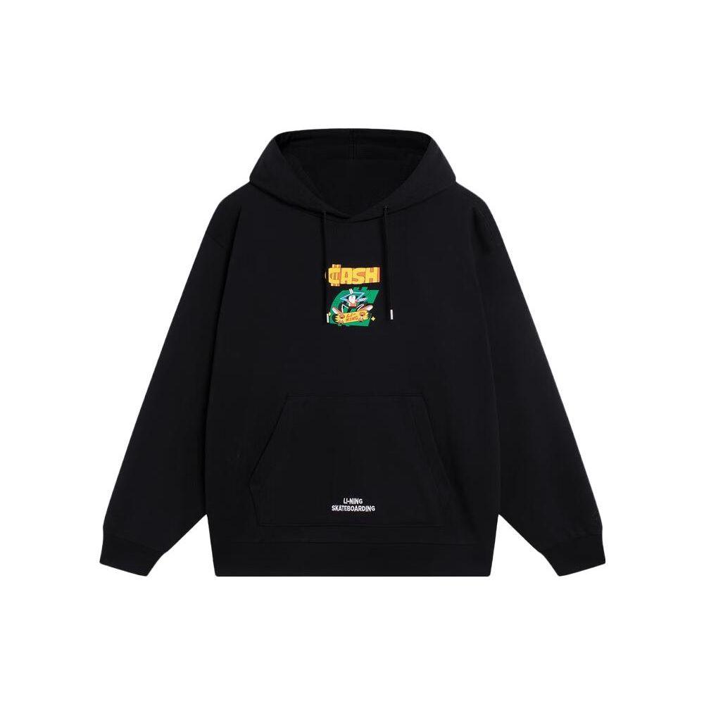 LI-NING Unisex 2023FW Cultural Series X Pablo Ientile Collaboration Loose Graphic Hooded Sweatshirt Black AWDT161-3