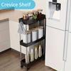 3-layer Ultra-thin Rolling Storage Cart Multi-function Storage Rack With Sliding Shelves Kitchen Bathroom Floor Mounted
