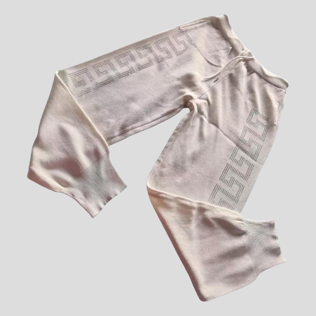 Women's High-Waist Knit Pants Rhinestone Loose Knit Harem Pants Casual Knit Sweatpants Fall/Winter
