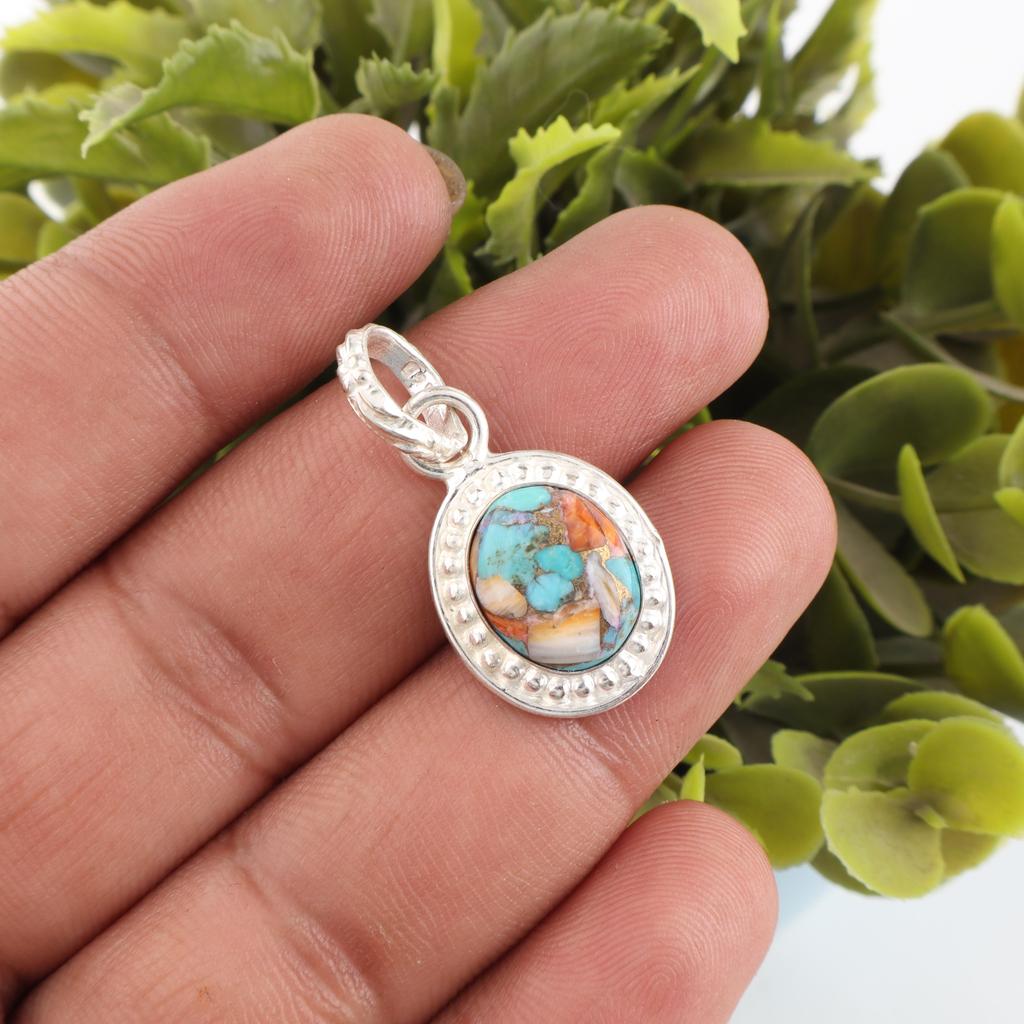 Spiny Oyster Gemstone Jewelry, 925 Solid Sterling Silver Pendant, Handmade Spiny Oyster Silver Pendant For Wedding Gift