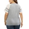 Damen Plus Size Sommer Kurzarm V-Ausschnitt Seil Patchwork Farbe T-Shirt