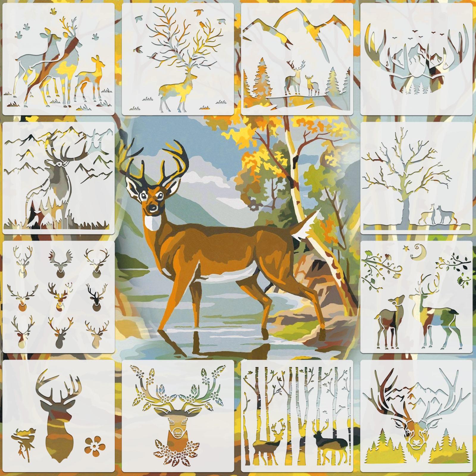 

12 штук Олень Трафареты Олень Рога Живопись Трафарет Шаблон Многоразовая Луна