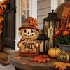 Rural Style Fireplace Decor 3 Pcs Fall Wooden Scarecrow Figurines, Farmhouse Rustic Statue with Maple Decorative Craft for Thanksgiving Leaf,