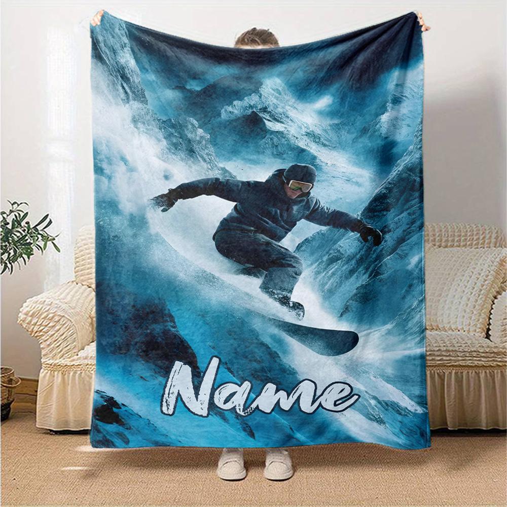 Custom Name ski Theme Printed Blanket - Perfect for Couch, Bed, Travel & Outdoor Use | Machine Washable, Cozy & Durable.
