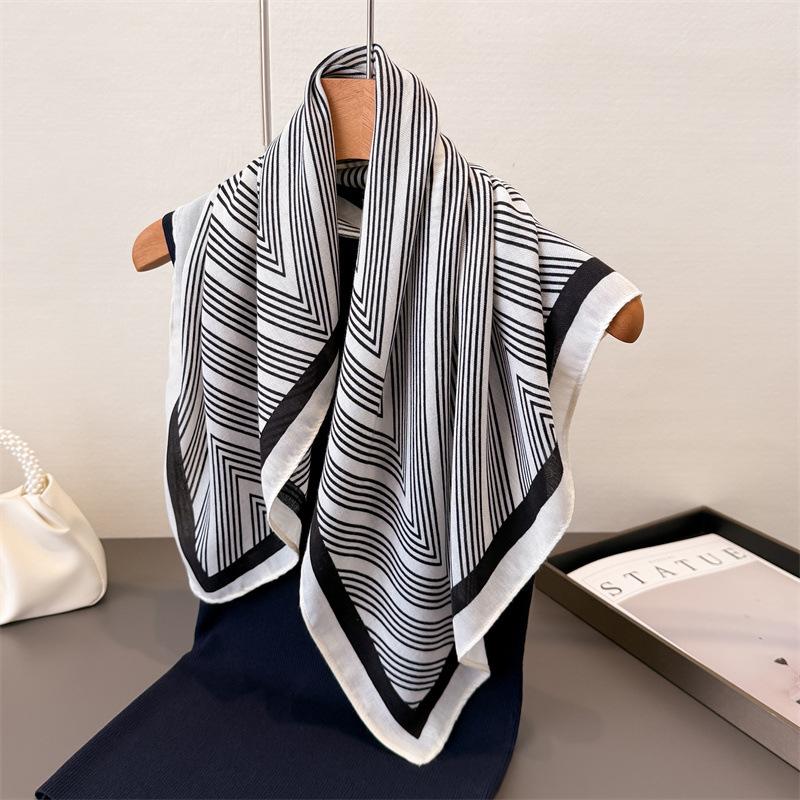 Polka Dot Style Herringbone Pattern Cotton And Linen Small Square Scarf Silk Scarf Imitation Velvet Headscarf Shawl Sun Protection Scarf Women'S Scarf