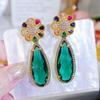 WWJ Unique Sense Of Plant Flower Design Long Light Green Pendant Earrings Heavy Industry Zircon Ladies Party Jewelry