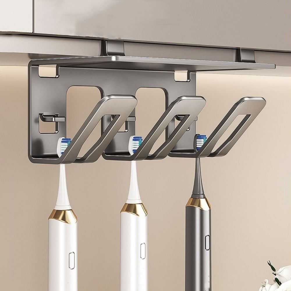 Carbon Steel Toothbrush Storage Rack Non-Perforated Toothbrush Stand for Under Cabinet