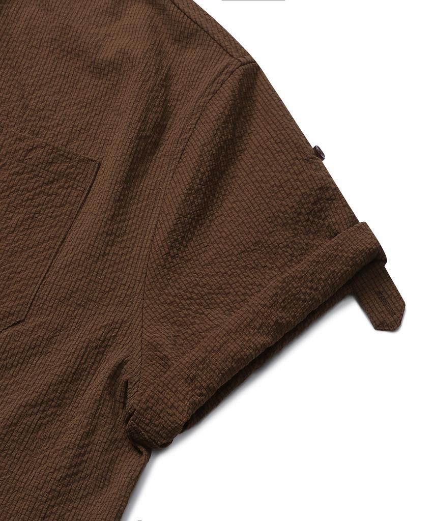 Connect Kinrock Loose Fit Seersucker Short Sleeve Shirt (Brown)