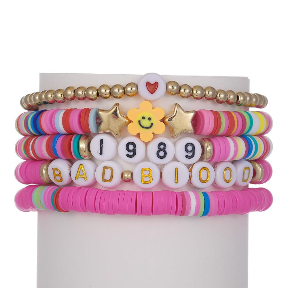 Taylor Swift Fan Colorful Soft Clay Bracelet Set - Handmade English Name Jewelry for Women